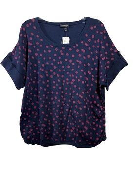 Lane Bryant Polka Dot Top Ruched Short Sleeve Navy Pink Plus Size 26/28 NWT